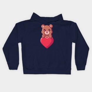 Cute Brown Bear with big love. Gift for valentine's day with cute animal character illustration. Kids Hoodie